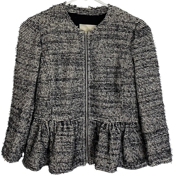 Rebecca Taylor Textured Tweed Peplum Jacket Blazer Size 2 / XS Black Cream - Picture 3 of 14